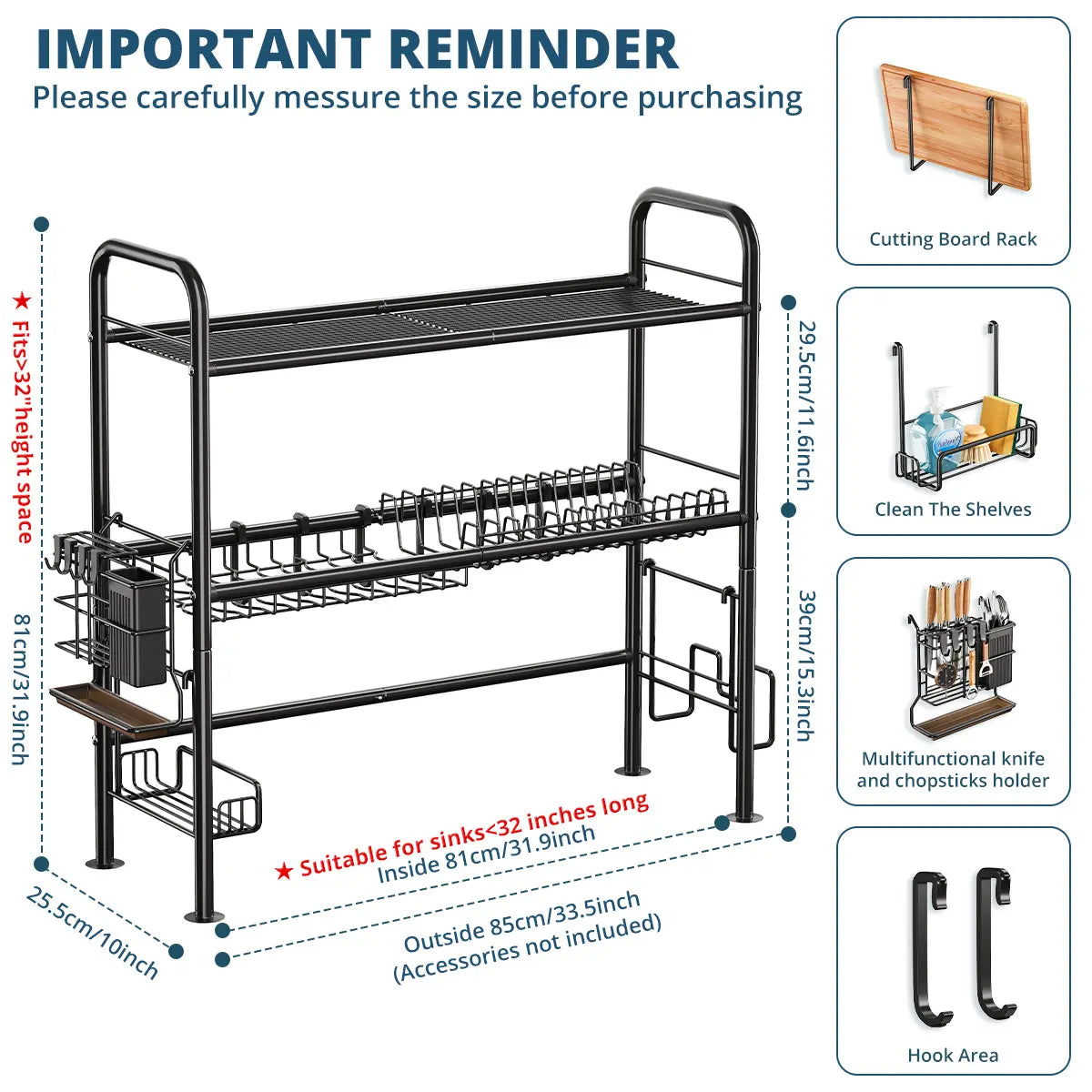 【Holiday Deals】MiAoLi Over Sink Rack Kitchen Over The Sink Dish Drying Rack Organizer Large Space Saving Dish Drainer Countertop Dishes Rack On Counter Caddy Utensil Metal Organizer 1&2 Tiers 1Tier