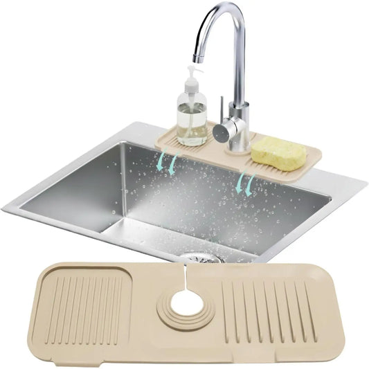 14.6”  Faucet Mat For Kitchen Sink, Kitchen Sink Splash Guard Behind Faucet, Kitchen Faucet Mat For Kitchen Sink, Kitchen Sink Faucet Mat Splash Guard and Sink Water Splash Guard (Beige)