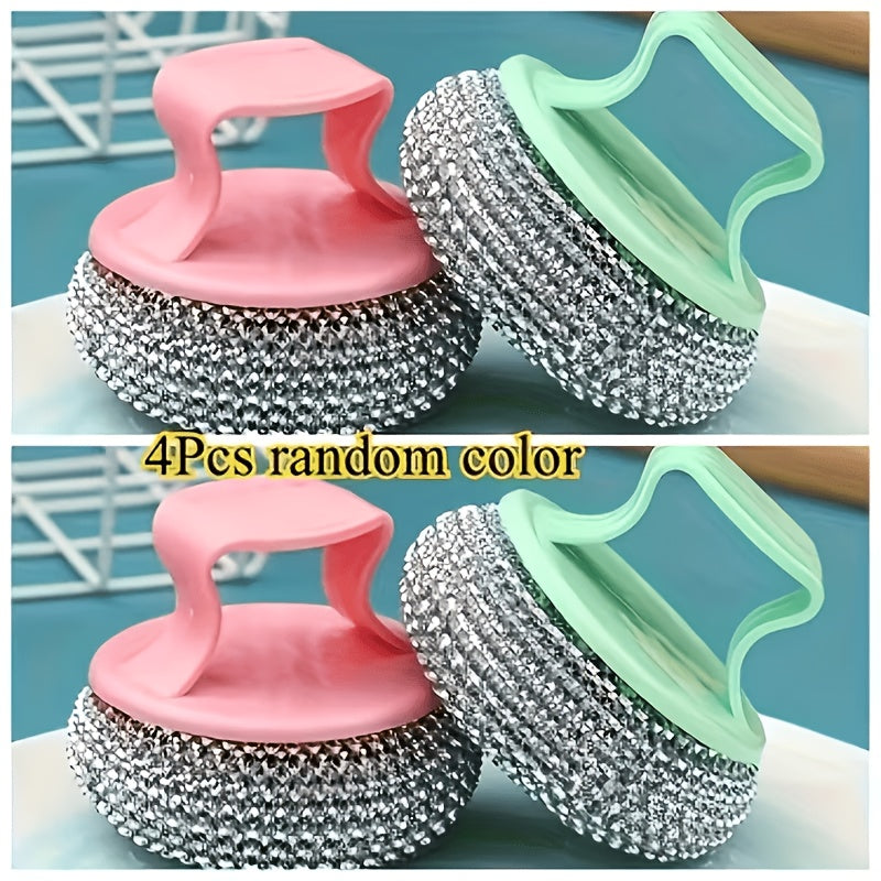 4/7pcs Kitchen Cleaning Ball Set with Handles Non-Stick Cookware Scrubbers Household Nano-Steel Wire Sponges | Detachable & Washable | Sheds No Residue & Won'T Scratch Pots Colors Are Randomly Selected 4 Cleaning Balls + 4 Ball Brushes (Random Color