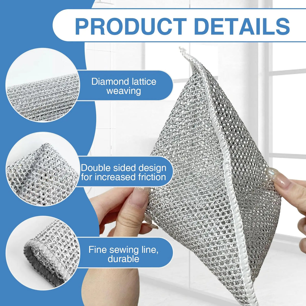 20-Count Non-Scratch Wire Dishcloths, Double-Layer Multipurpose Reusable Towels – Polyester Wiping Cloth for Kitchen Sinks, Pans, Washable Durable Cleaning Supplies for Wet & Dry Use, Housekeeping Essentials