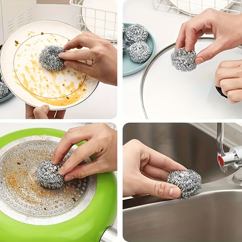 12 Whole Packs of Kitchen Stainless Steel Cleaning Balls - High Quality, Can Clean All Dirt, Used for Washing Dishes, Pots and Pans, Stove Brush. Reusable, Stainless Steel Wire Brush, Household Cleaning