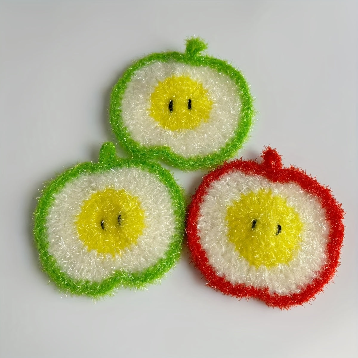 Sliced Large Apple Design, Hand-crocheted Polyester Fiber Multi-purpose Dishcloth, Kitchen Scrubber, Table Decoration, Holiday Gift, Dishwasher-safe Scrubbing Cloth