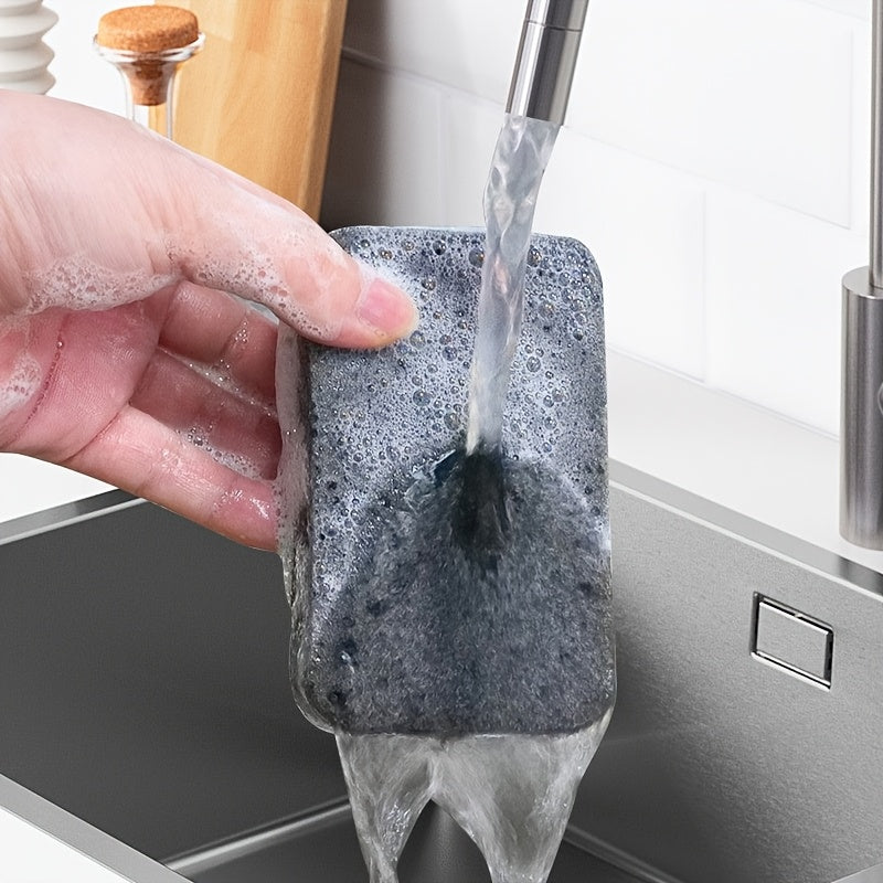 Black-Gray Rounded Corner Sponge Scrubber, Thickened High-Density, Non-Scratch for Pots and Dishes, Powerful Oil Stain Removal, Easy to Clean Without Leaving Residue, Multi-Functional and Durable Kitchen Cleaning Sponge for Washing Dishes and Pots