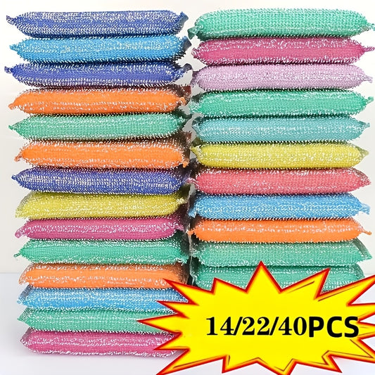 [14/22/40Pcs] Double Sided Reusable Kitchen Sponge, Dishwasher Sponge, Suitable for Washing Dishes and Cleaning Utensils, Household Bowl and Pot Brushes, Kitchen Supplies, Cleaning Products, Cleaning Tools, Color Random.