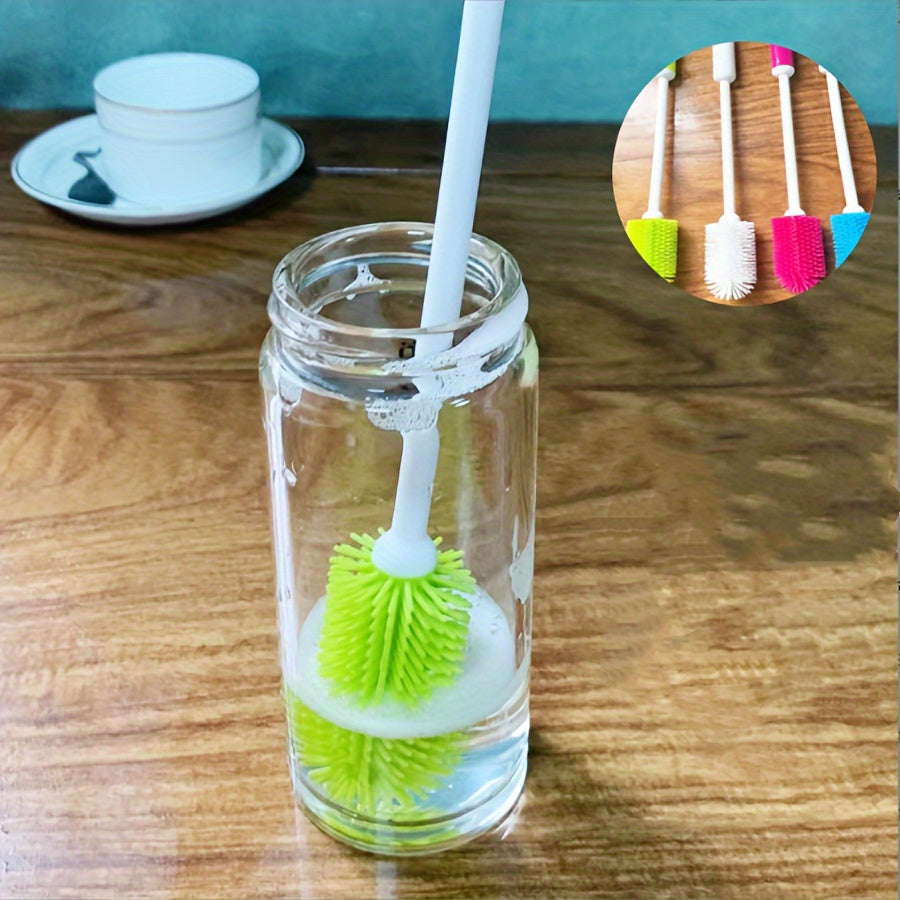 Multi-Purpose Cup Brush with Long Handle, 360-Degree Rotating Cleaning Brush for Bottles, Cups, And Containers, Reusable Kitchen Cleaning Tool with PC Handle, No Electricity Needed