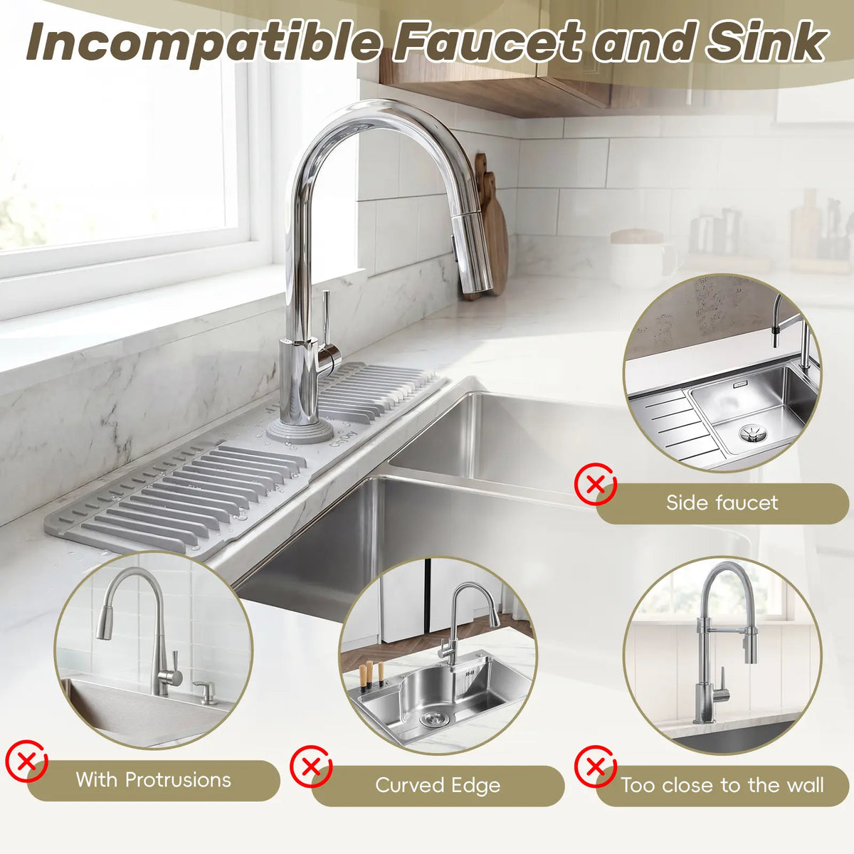 【Summer Deals】CityDry Kitchen Sink Faucet Mat - Lockable Silicone Folding Water Splash Guard, Portable Draining Splash Pad, Kitchen Accessories Sink Protector,sohochic