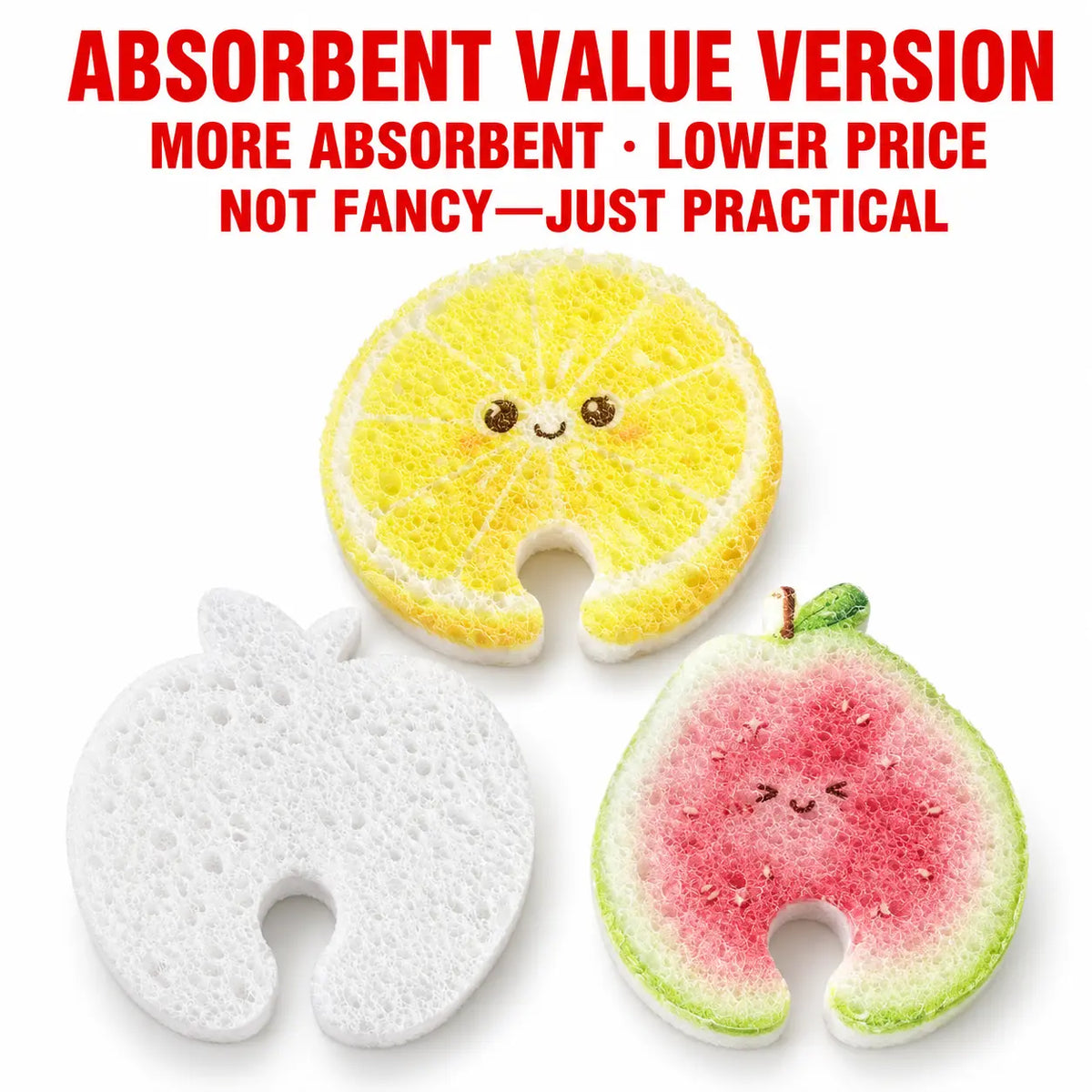 Compressed Cellulose Sponges - 3 Pack Fruit Shaped Natural Pop Up Dish Sponge for Kitchen - Compostable, Plant-Based, Non Scratch Cleaning Sponges Bulk for Dishes & Household Cleaning