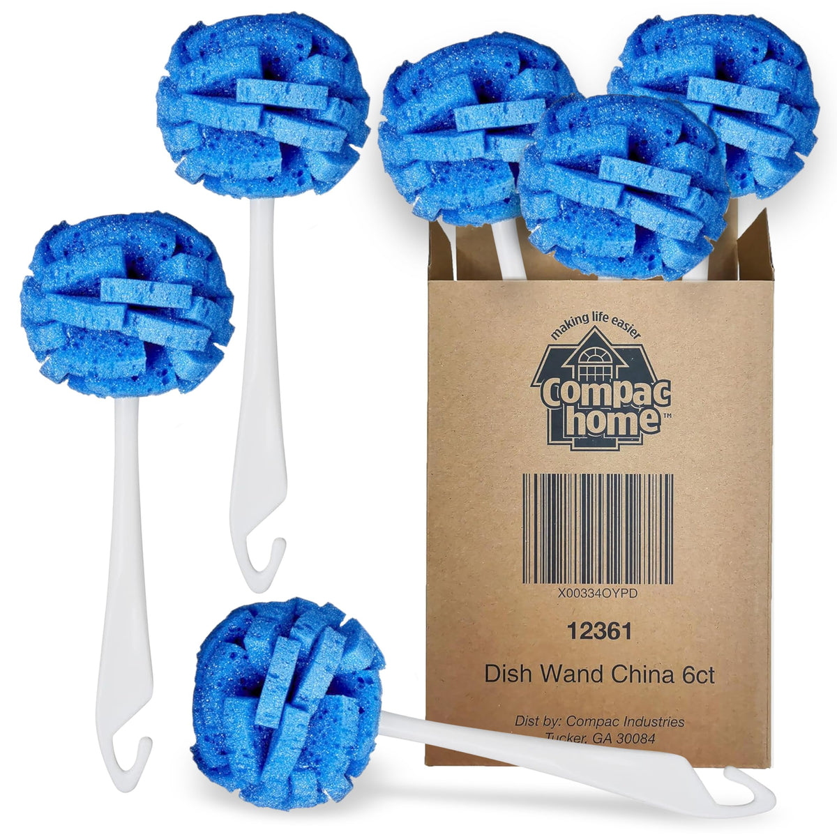 Compac Home Dish Wand China Durable Foam Sponge Petals Brush and Clean Dishes, Pots, Bottles, & Glassware, 2 Count