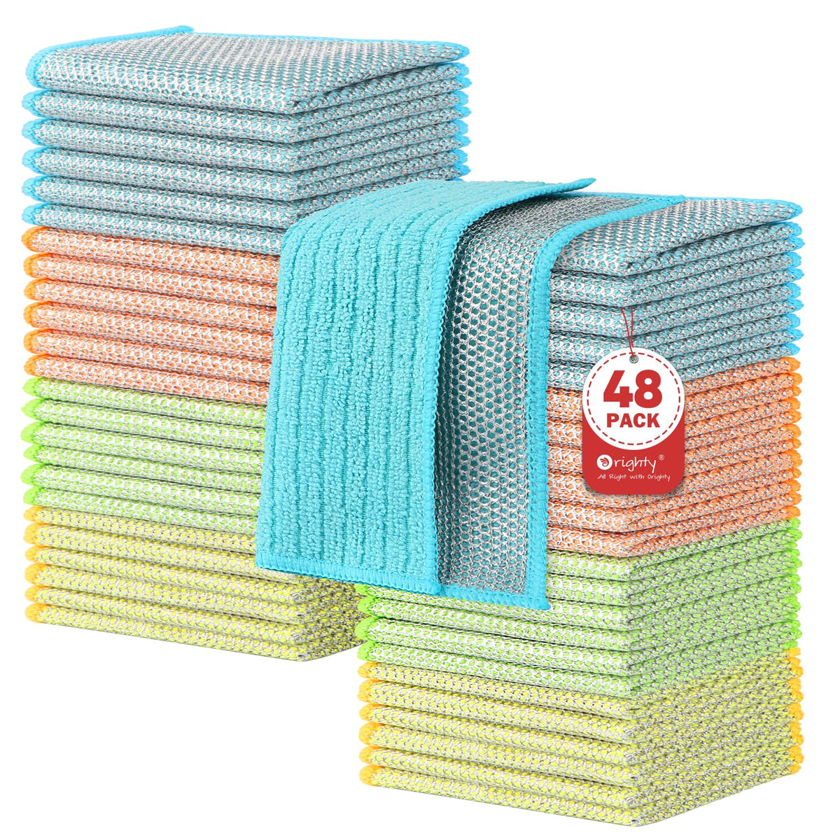 Orighty Dish Cloths, 12 Pack Double-Layer Metal Dish Rags, 7"x8"