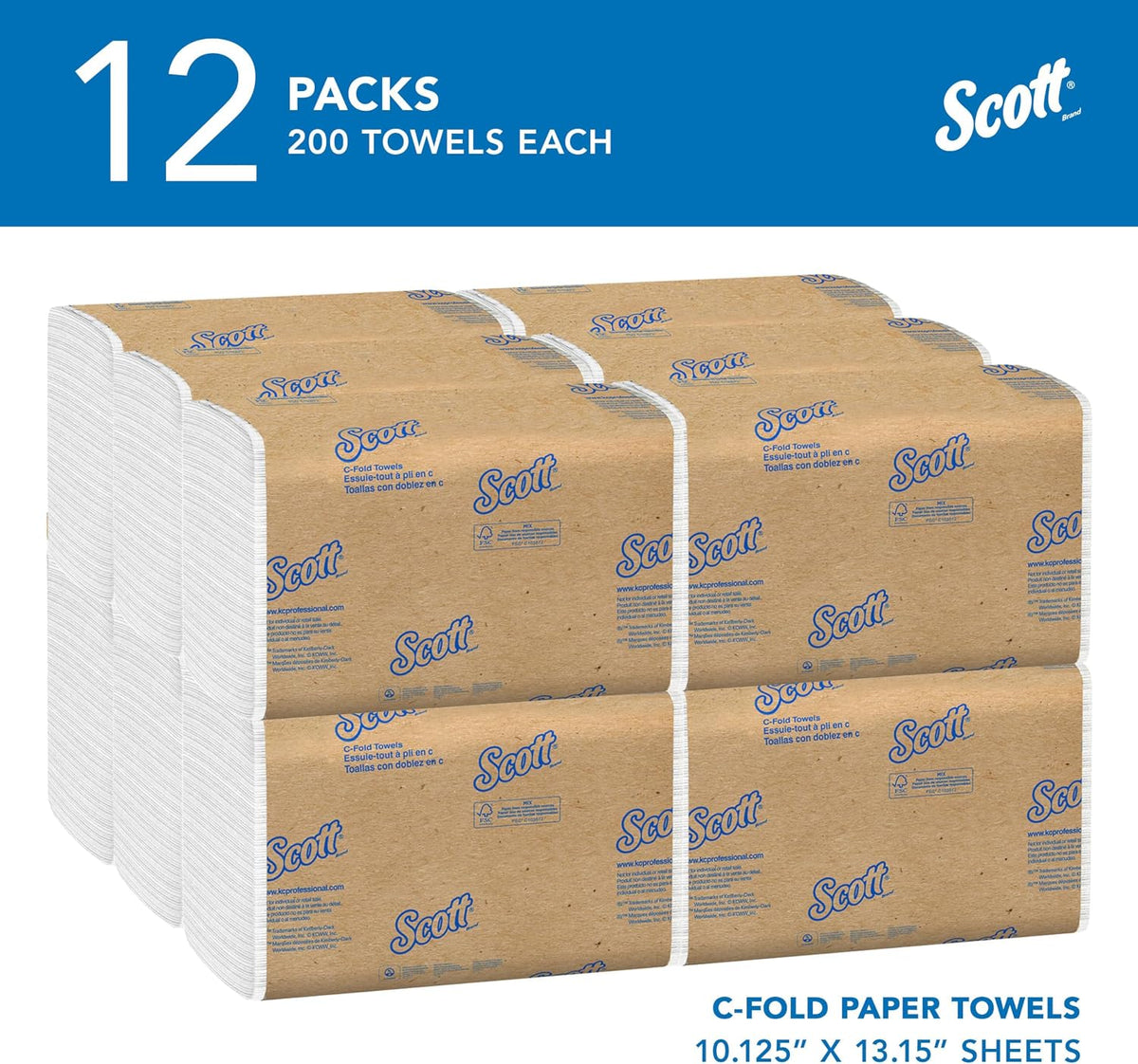 Scott Professional C-Fold Paper Hand Towels, Bulk, 12 x 200 Sheets (01510)
