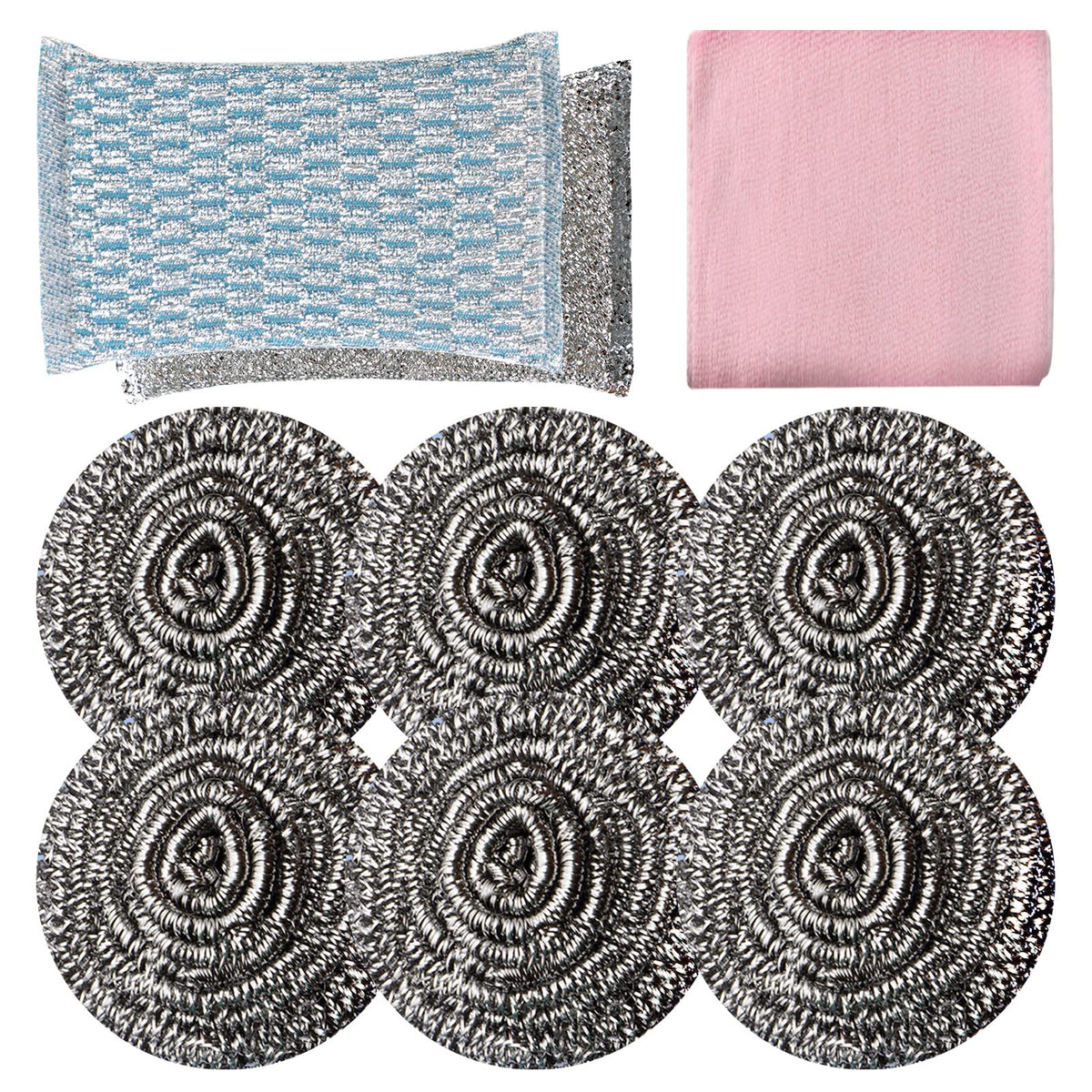 6Pcs Steel Wool Scrubbers - Flexible Scrubber Pads for Cleaning Dishes, Pots, Pans, Grills and Sinks