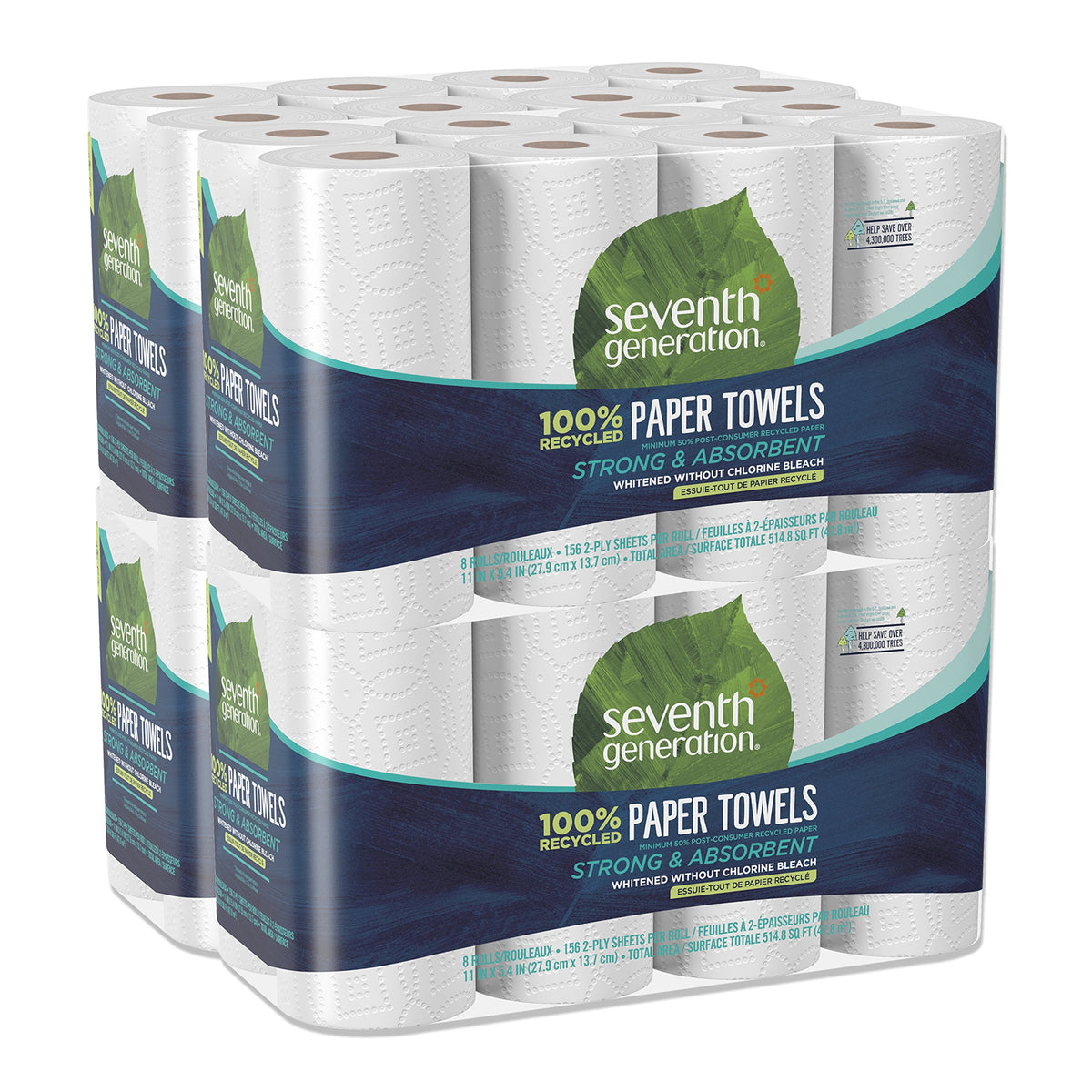 Seventh Generation 100% Recycled Paper Towels, 2 Regular Rolls, 140 2-Ply Sheets (White) Strong & Absorbent Paper towels for Kitchen, Bathroom & Everyday Cleaning, Whitened Without Chlorine Bleach