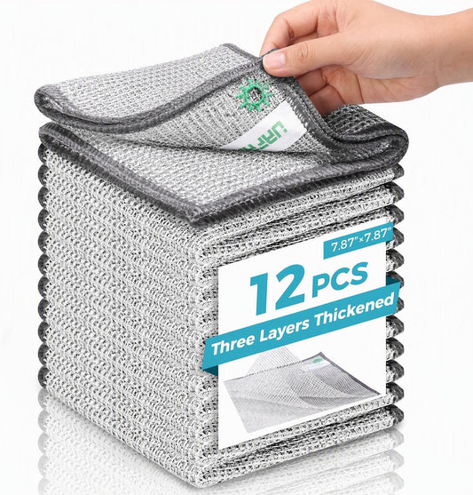 12pcs Upgrade 3-Layer Non-Scratch Steel Wool Dish Rags for Washing Dishes