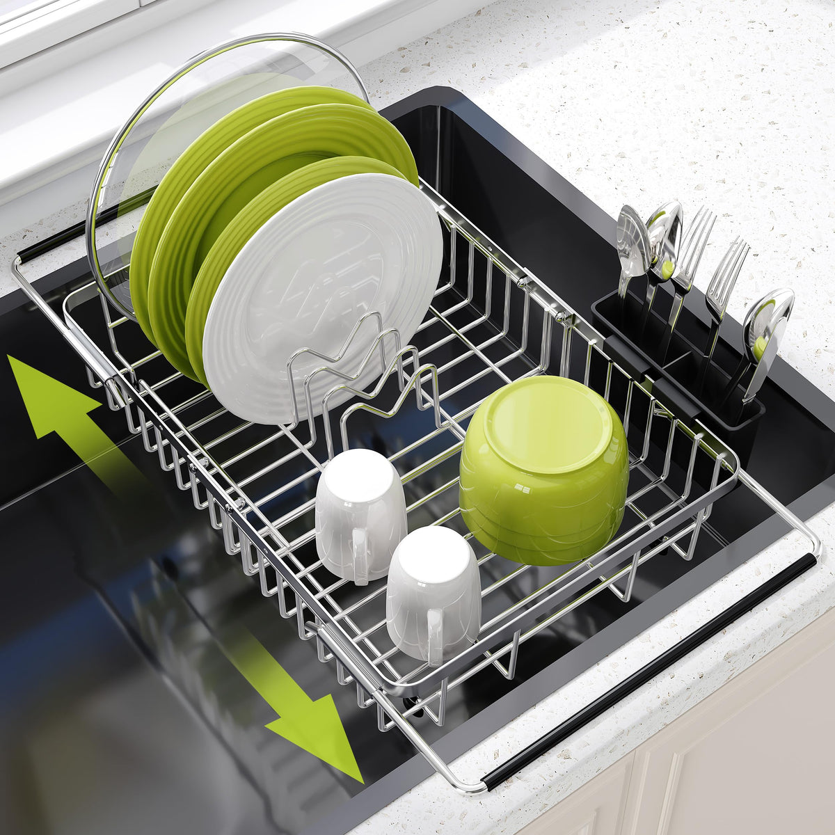 JASIWAY Dish Drying Rack in Sink, Dish Drainer with Cup and Utensil Holder