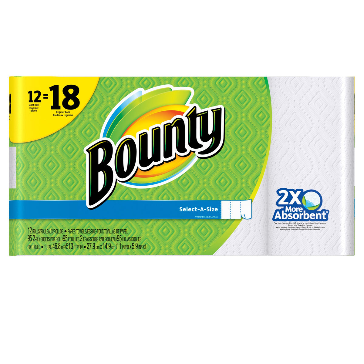 Bounty Paper Towels Select-A-Size, White, 8 Triple Rolls = 24 Regular Rolls