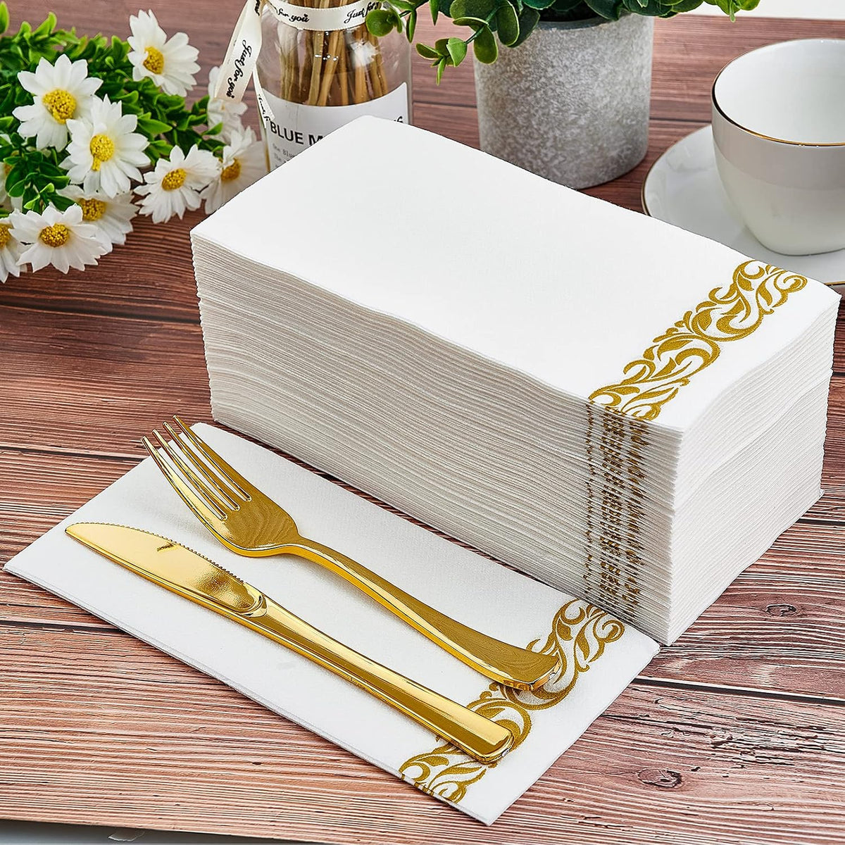 200Pack Guest Towels Disposable Bathroom, Paper Hand Towels, Gold