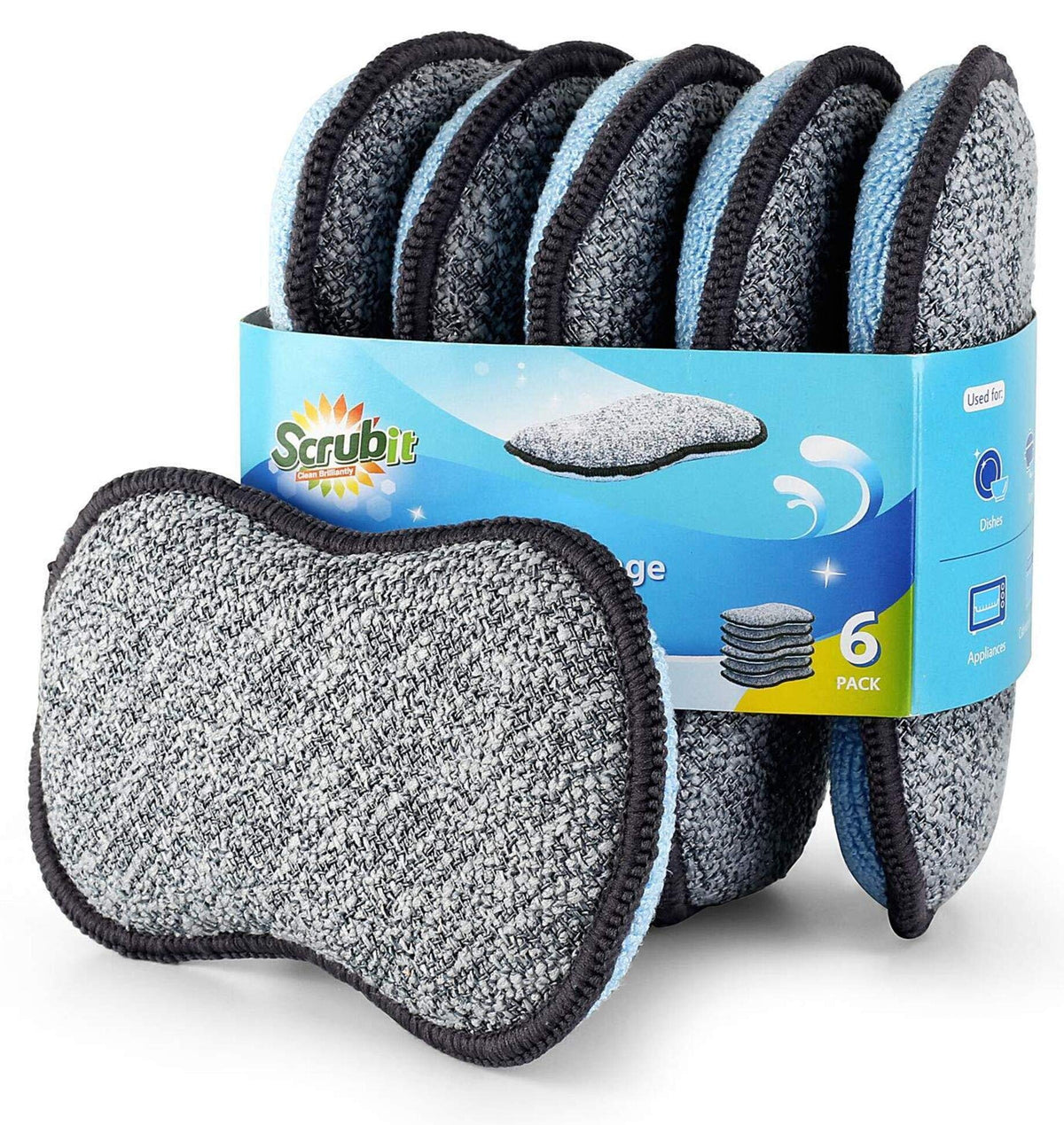 Multi-Purpose Sponges Kitchen By Scrub-it - Non-Scratch Microfiber sponges for Cleaning, Along with Heavy Duty Scrubbing Power - Reusable Dish Sponge for Dishes, Pots and Pans (6 Pack, Small)