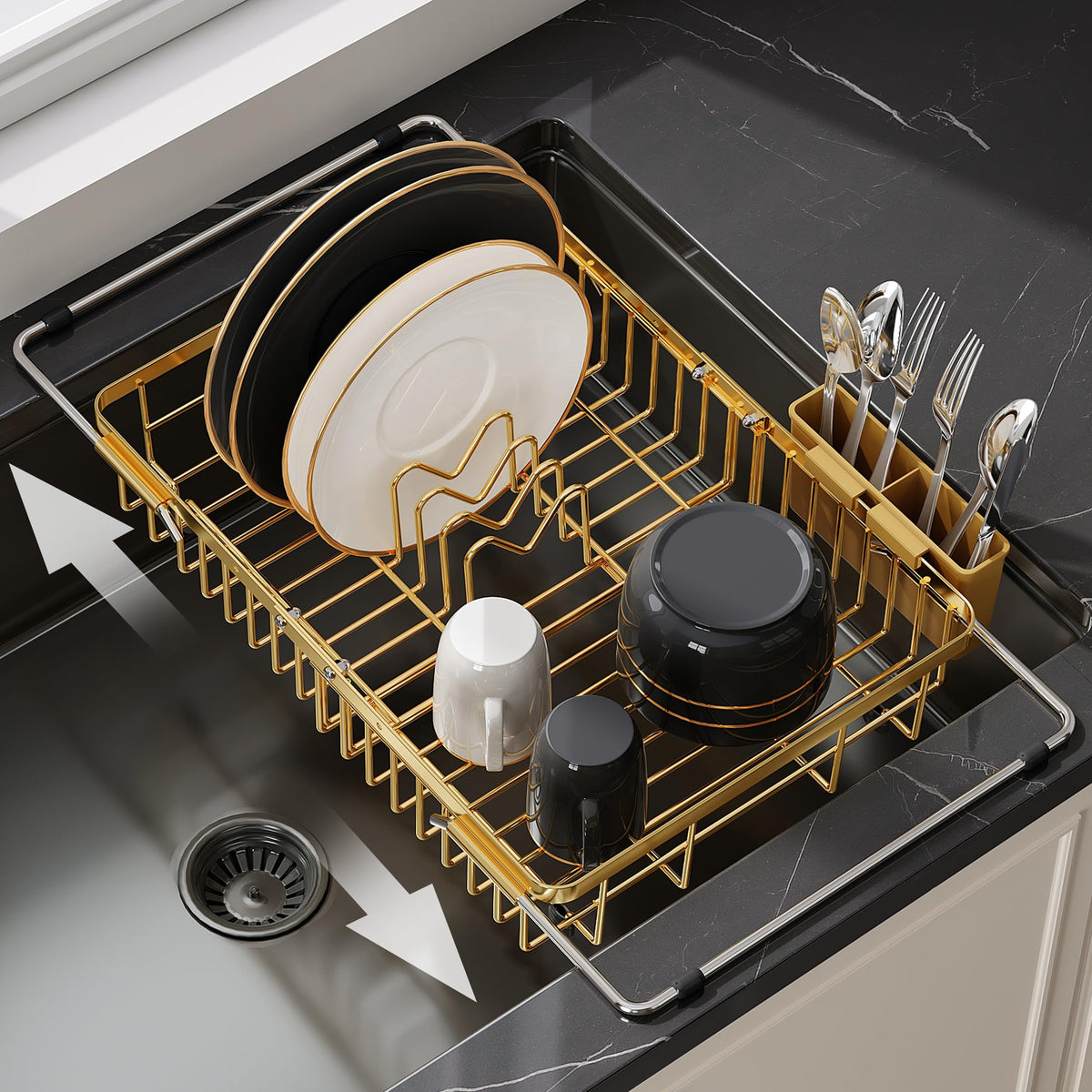 JASIWAY Dish Drying Rack in Sink, Dish Drainer with Cup and Utensil Holder