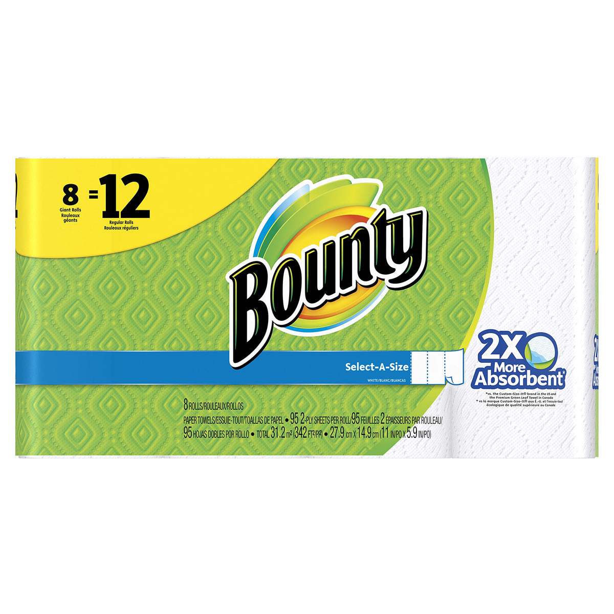 Bounty Paper Towels Select-A-Size, White, 2 Double Plus Rolls = 5 Regular Rolls