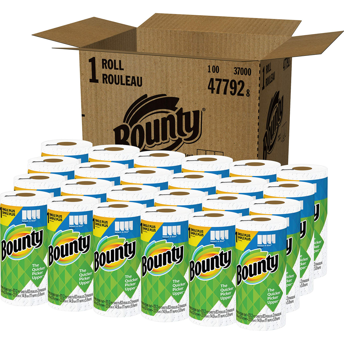 Bounty Paper Towels Select-A-Size, White, 2 Double Plus Rolls = 5 Regular Rolls