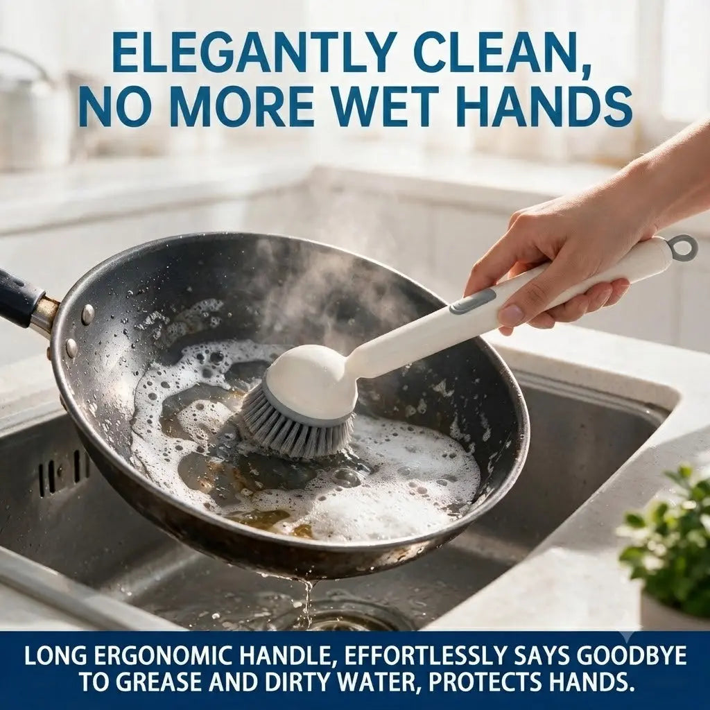 Kitchen Cleaning Tool Set, Long Handle Brush + Sponge + Abrasive Balls + Sink Strainer, Streak-Free Degreasing, Suitable for Pots, Bowls, Countertops