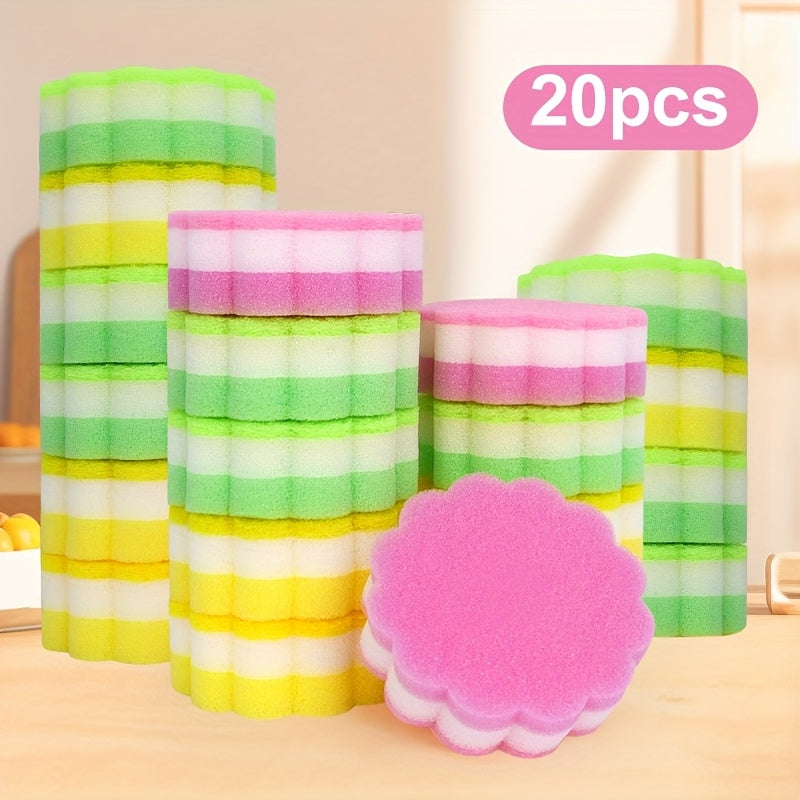 6/12/20pcs Colorful Three-Layer Sunflower Cleaning Sponges, Dish Cloths, Thick Scouring Pads, Cleaning Brushes, Cleaning Tools, Super Absorbent Dish And Pot Brushes, Easy to Clean, Oil-Resistant, Quick Stain Removal, Cleaning Magic Tool Random Color
