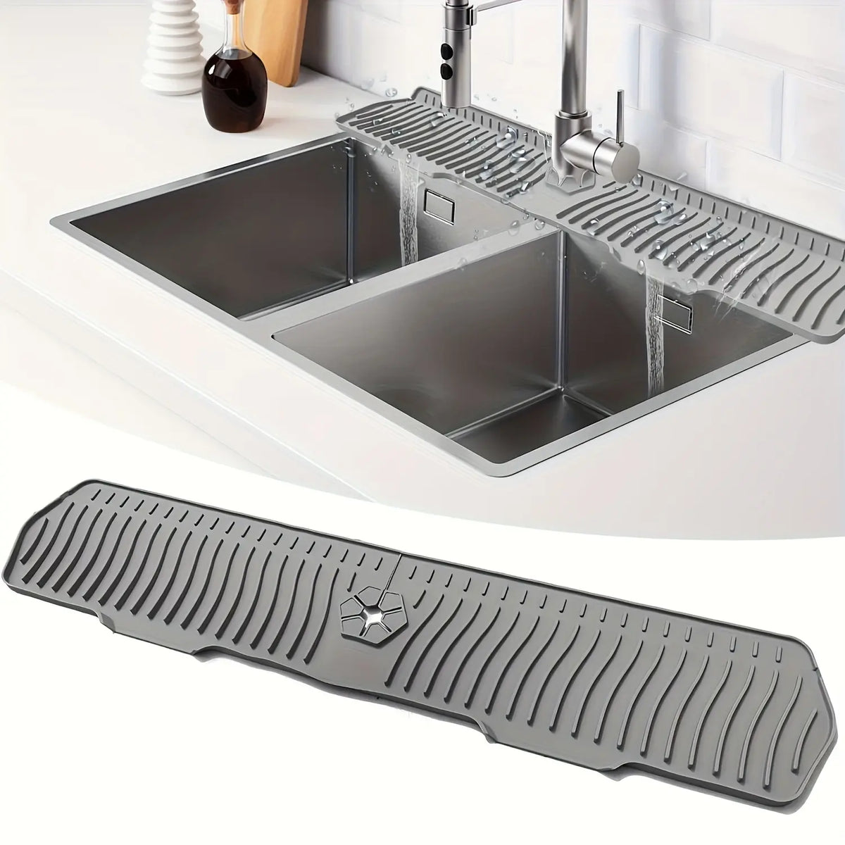 1 piece upgraded 30-inch silicone sink splash guard - Splash Proof anti-slip kitchen and bathroom faucet splash guard, reusable countertop protection pad with drainage design, multi-functional for farmhouses, RVs, laundry rooms, Home Water Splash Guard