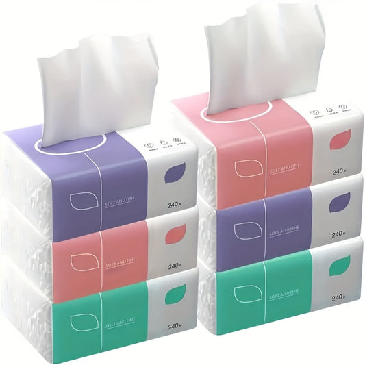A pack of high-quality 4-layer paper - 240 sheets each,, suitable for face, toilet and napkin, durable water absorption, suitable for home, dorm, office and outdoor use Random Color