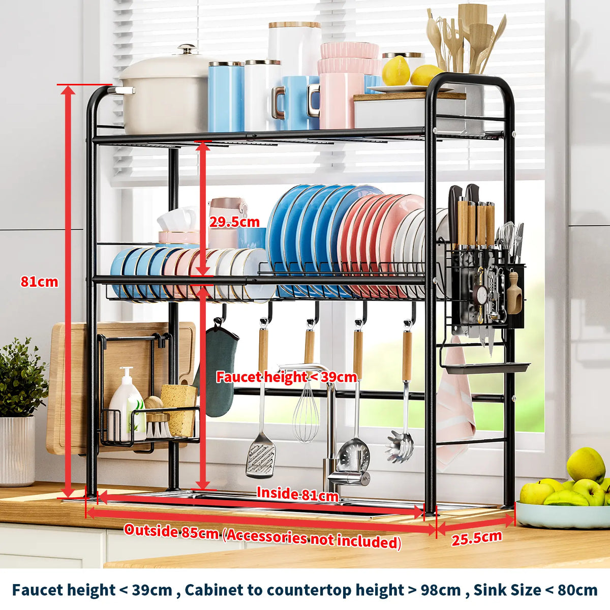 San Dream Over The Sink Dish Drying Rack Large Dishes Drainer 2-Tier Dish Drying Rack for Kitchen Dish Rack Countertop Organizer Metal Kitchen Sink Organizer Mount