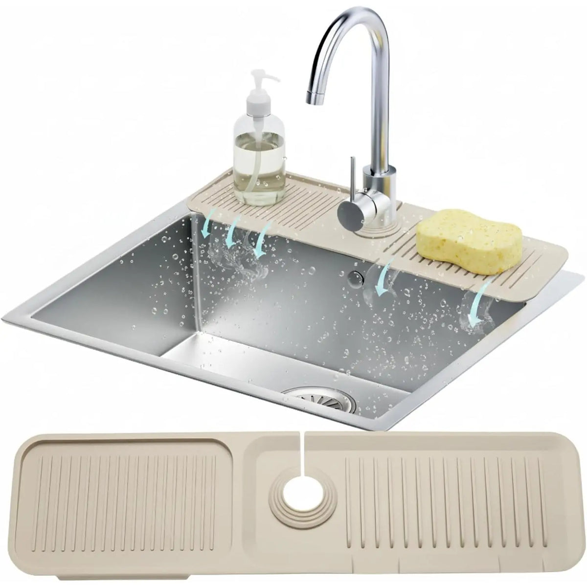 14.6”  Faucet Mat For Kitchen Sink, Kitchen Sink Splash Guard Behind Faucet, Kitchen Faucet Mat For Kitchen Sink, Kitchen Sink Faucet Mat Splash Guard and Sink Water Splash Guard (Beige)