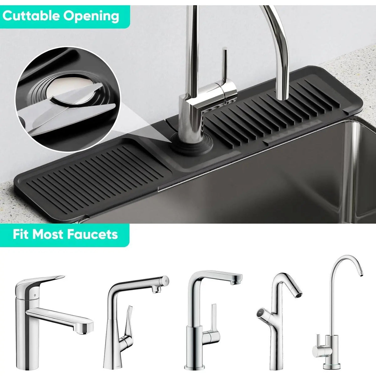 24 Inch Longer Faucet Mat for Kitchen Sink [5°Slope Fast Self-draining]Bathroom Kitchen Sink Splash Guard Silicone Sink Faucet Mat Splash Guard Kitchen Sink Area Tidy Splash Faucet Guard Draining Mat