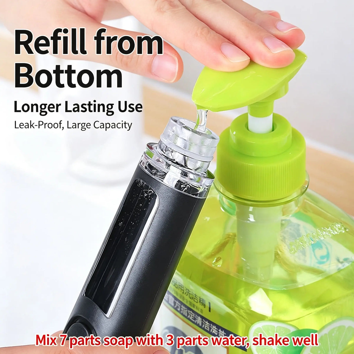 Dispensing Dish  with Long Handle |  Scrubber for Pots Pans Sink/Replaceable Head  Cleaning Gadget kitchen  Ergonomic Dispenser Brush