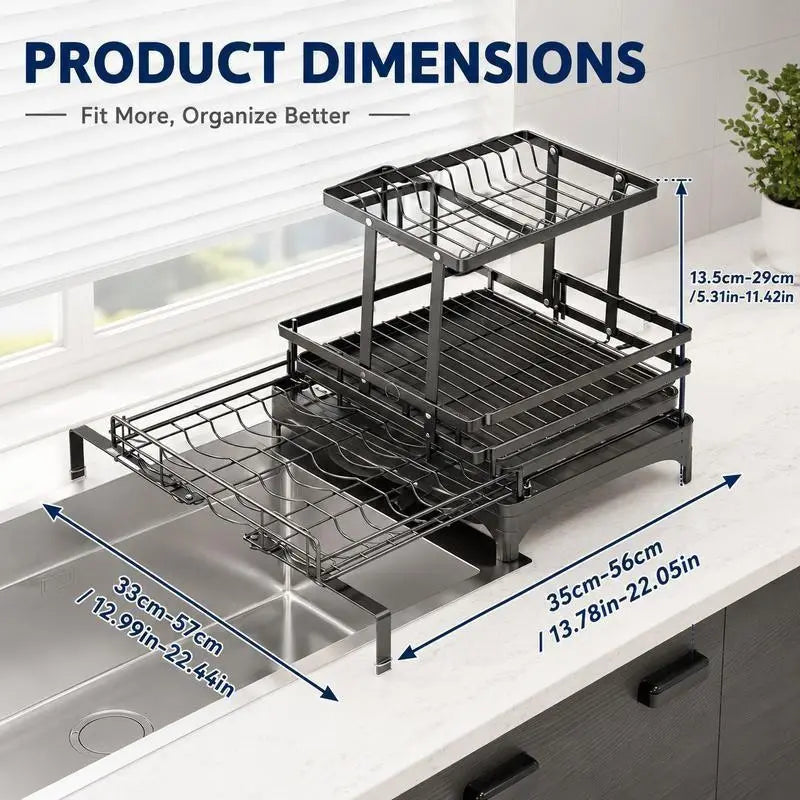 Foldable Sink Drainer Rack, Pull-Out Dual Layer, Space-Saving Kitchen Organizer, Perfect for Small Kitchens, Thanksgiving & Christmas, Metal Dish Drainers