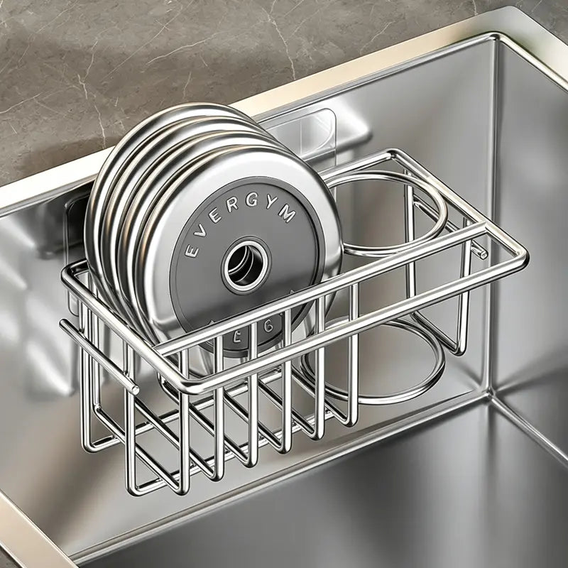 TAILI 4-in-1 Sink Caddy for Kitchen Sink with Strong Suction Cup-Silver | Removable Sponge Holder for Kitchen Sink Organizer, Rustproof 304 Stainless Steel Holder for Sponge, Brush, Scrubber, Scraper