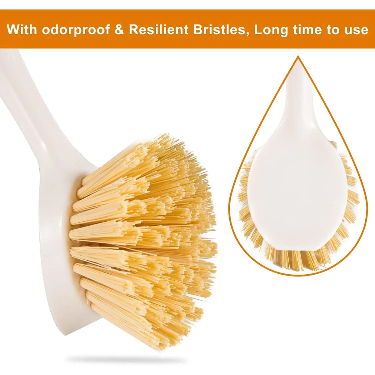 2 Pack Kitchen Dish Brushes with  Handle, Dish  -in Scraper, Scrub Brush for Pans, Pots, Counter & Kitchen Sink Cleaning, Dishwashing and Cleaning Brush Tools, White