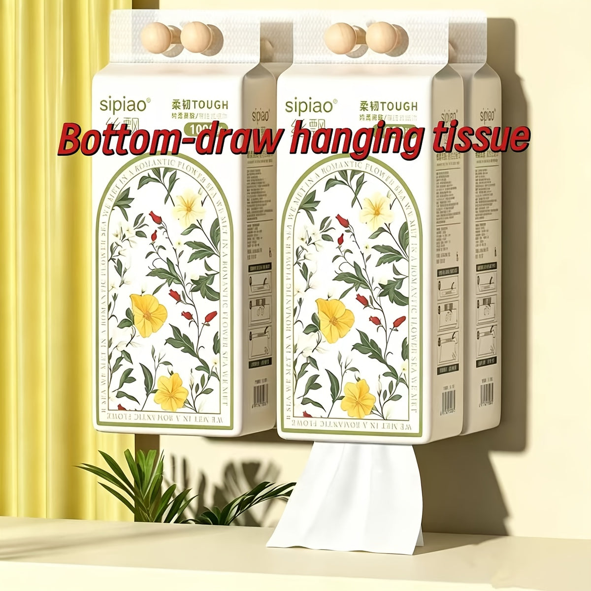 Premium Hanging Tissue Large Capacity 1000 Sheets Total (200 Draws, 5-Ply Thick) - Natural Virgin Wood Pulp, High Absorbency & Durable for Kitchen, Extra Thickness, Multipurpose, Soft Full Pack Bathroom, Home, Office, And Dorm Use, Essentials