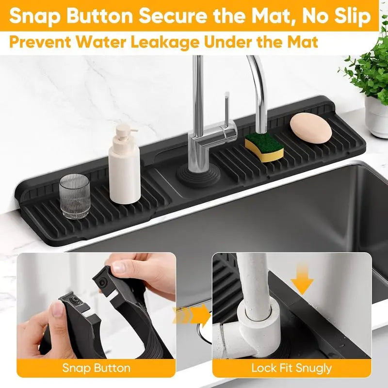 Kitchen Sink Faucet Mat, Silicone Folding Splash Guard, Draining Mat with Button Lock, Sink Faucet Protector, Sink Accessories for Kitchen,sohochic