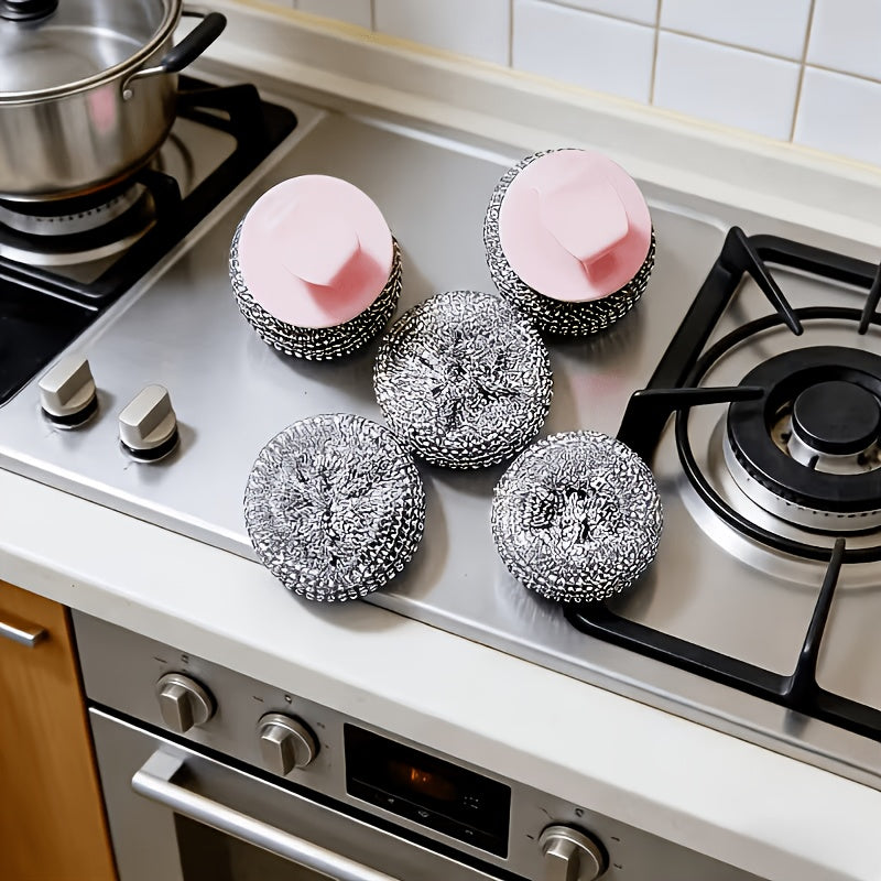 4/7pcs Kitchen Cleaning Ball Set with Handles Non-Stick Cookware Scrubbers Household Nano-Steel Wire Sponges | Detachable & Washable | Sheds No Residue & Won'T Scratch Pots Colors Are Randomly Selected 4 Cleaning Balls + 4 Ball Brushes (Random Color