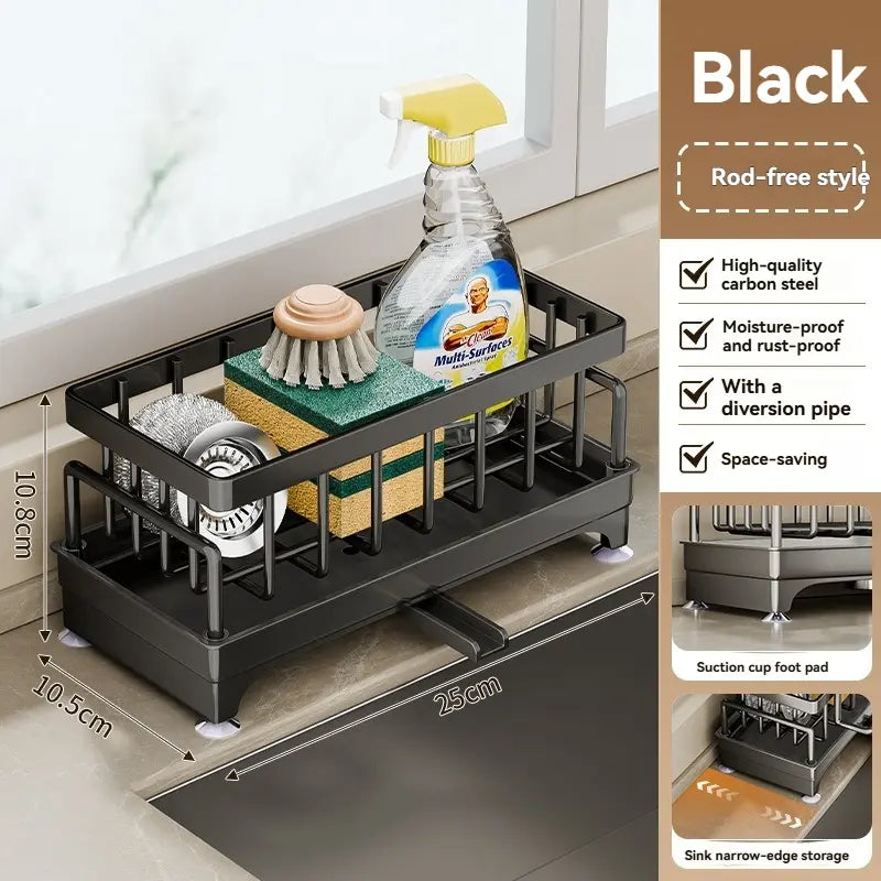 Kitchen Sink Supplies Organizer Essential, Household Dish Cloth Drain Rack Faucet and Sink Caddy, Washing Basin Side Organizer, No Installation Ready to Use, One Rack Stores Cloths, Brushes, Dish Soap and All Cleaning Tools