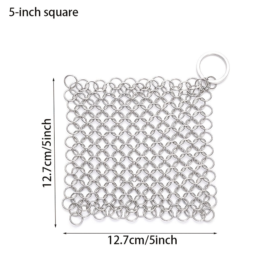 1pc Stainless Steel Chain Nail Brush, Ideal for Cleaning Cast Iron Pots - Made from Stainless Steel, Featuring Lifting Rings, a Tool for Commercial Kitchen Maintenance