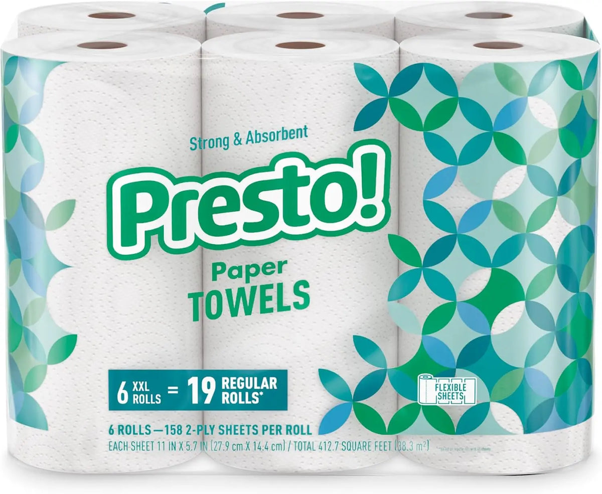 Ultra Absorbent Paper Towels, 12 Huge Rolls (38 Regular Rolls), Flex Size Kitchen Towels, White Household Cleaning Supplies