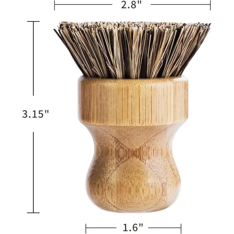 Palm Pot Brush- Bamboo Round 3 Packs Mini Dish Brush Natural Scrub Brush Durable Scrubber Kitchen Cleaning Kit with Union Fiber and Tampico Fiber for Cleaning Pots, Pans and Vegetables