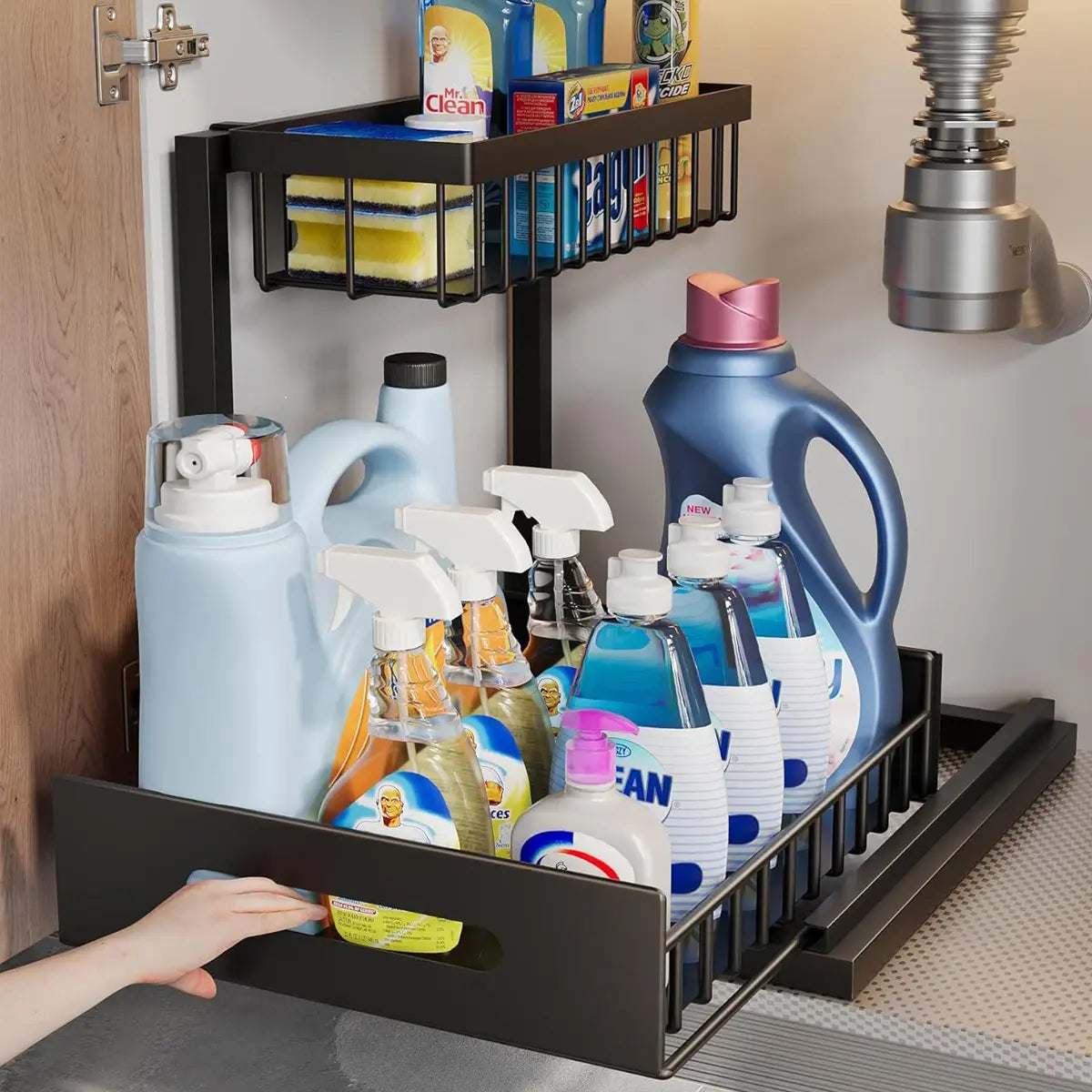 Under Sink Organizer 2 Tier Pull Out CabinetOrganizer Slide Out Sink Shelf & Cabinet Organizerfor Kitchen Bathroom Cabinet Installation OrganizingSystem