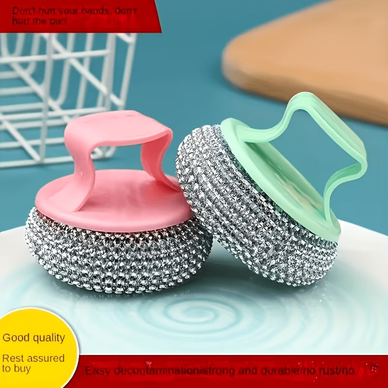 4/7pcs Kitchen Cleaning Ball Set with Handles Non-Stick Cookware Scrubbers Household Nano-Steel Wire Sponges | Detachable & Washable | Sheds No Residue & Won'T Scratch Pots Colors Are Randomly Selected 4 Cleaning Balls + 4 Ball Brushes (Random Color