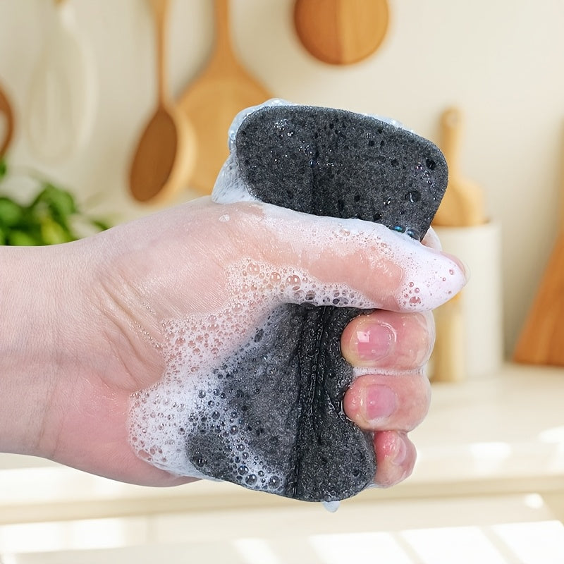 Black-Gray Rounded Corner Sponge Scrubber, Thickened High-Density, Non-Scratch for Pots and Dishes, Powerful Oil Stain Removal, Easy to Clean Without Leaving Residue, Multi-Functional and Durable Kitchen Cleaning Sponge for Washing Dishes and Pots