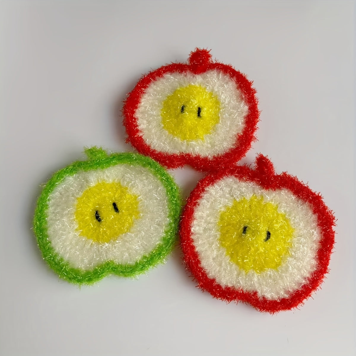 Sliced Large Apple Design, Hand-crocheted Polyester Fiber Multi-purpose Dishcloth, Kitchen Scrubber, Table Decoration, Holiday Gift, Dishwasher-safe Scrubbing Cloth