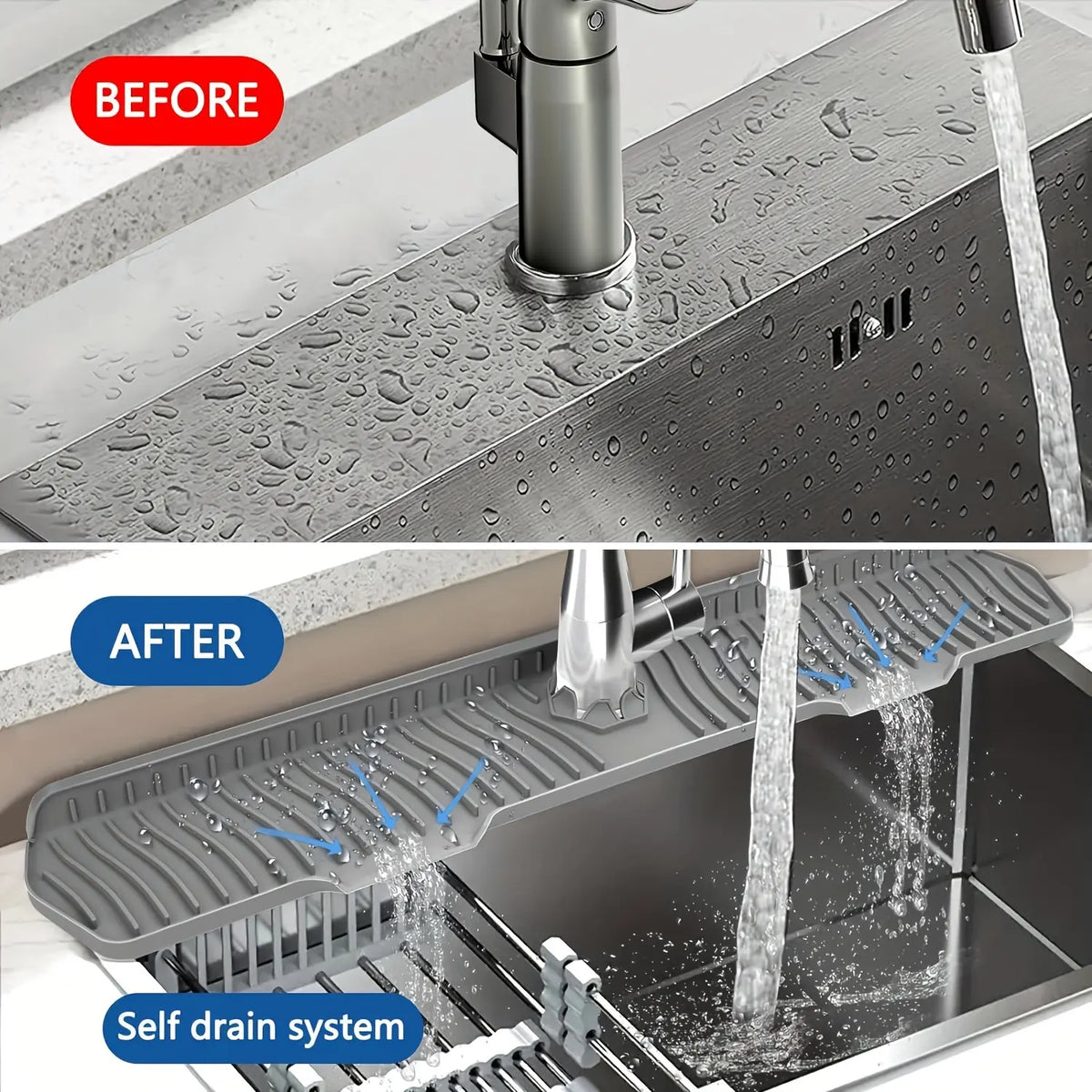 1 piece upgraded 30-inch silicone sink splash guard - Splash Proof anti-slip kitchen and bathroom faucet splash guard, reusable countertop protection pad with drainage design, multi-functional for farmhouses, RVs, laundry rooms, Home Water Splash Guard