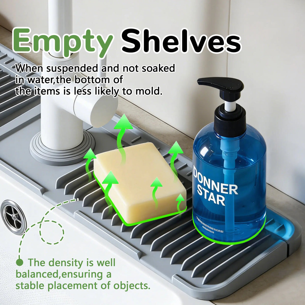 Kitchen Silicone Sink Faucet Mat - Upgraded Angled Fast Drain Trimmable Hole Protection Mat, Quick Dry Stone Tray, Drip Collector, Water Splash Guard for Kitchen Sinks