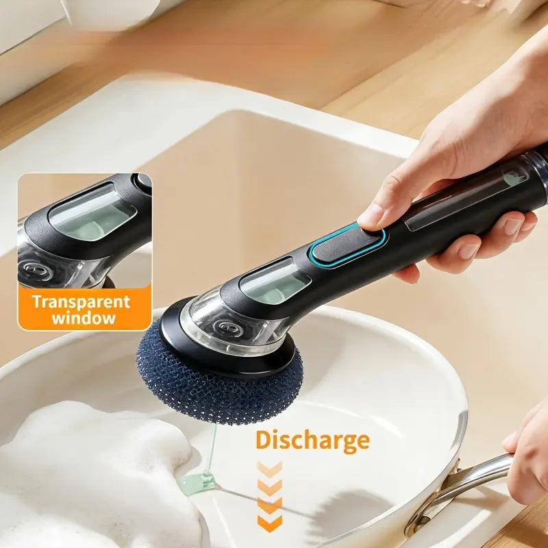 Long Handle Soap Dispensing Pot Brush, Kitchen Dish Cleaning Brush with Replaceable Brush Heads for Washing Pans Pots, Cleaning Tool
