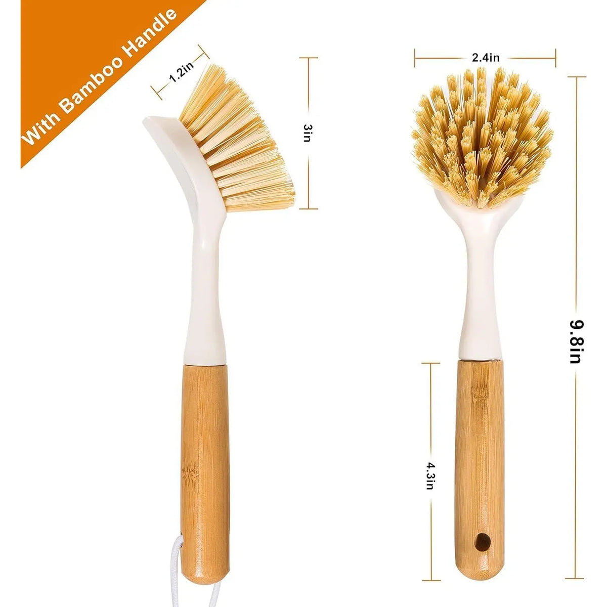 2 Pack Kitchen Dish Brushes with  Handle, Dish  -in Scraper, Scrub Brush for Pans, Pots, Counter & Kitchen Sink Cleaning, Dishwashing and Cleaning Brush Tools, White